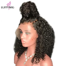 LUFFYHAIR 13x6 человеческие волосы на кружеве парики Безглютеновые для женщин с волосами младенца бразильские кудрявые черные волосы Remy Предварительно сорванные