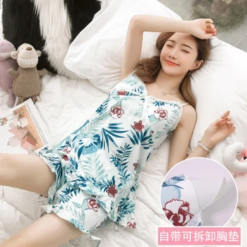 

Yidanna Women Pajamas Set Cotton Summer Sleep Clothing Female Sleeveless Cute Sleepwear Fashion Nightwear Lady Floral Nighty