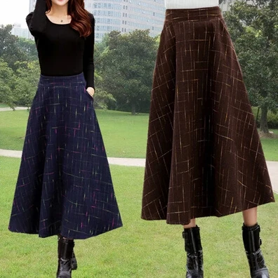 

Fashion Autumn High Waist Wool Maxi Vintage Skirt Winter Women Plus Size Long Warm Skirts Saia Femininas