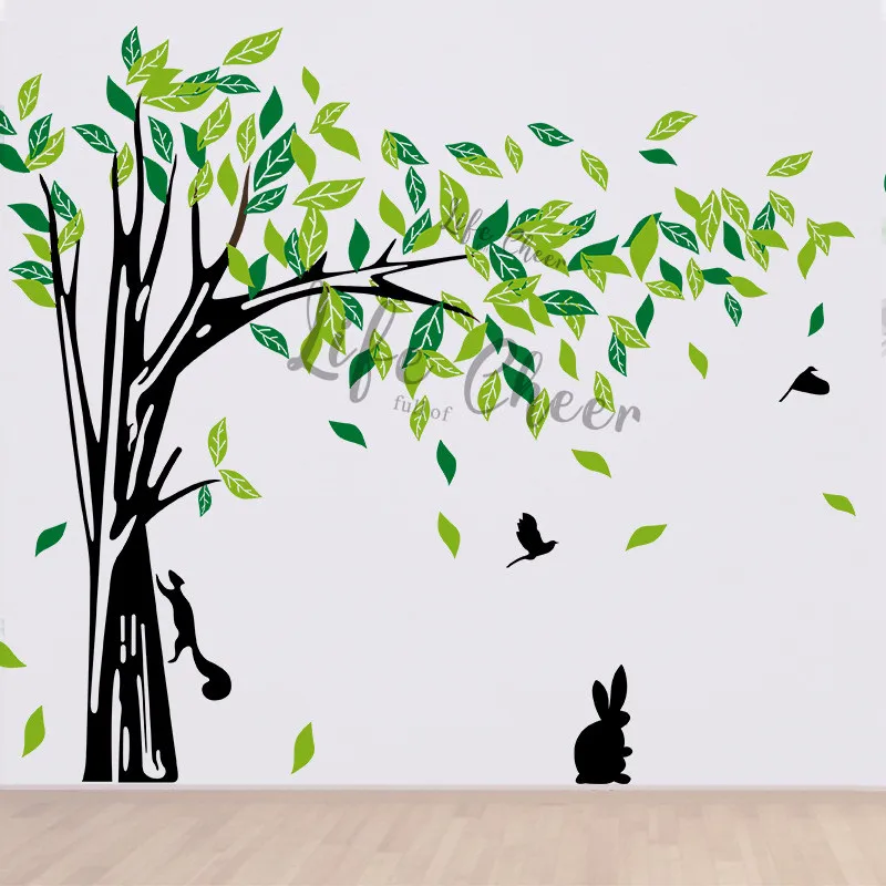 Animals With Tree Vinyl Wall Stickers Removable Large Size Kids Bedroom Decoration Branches Tall Tr - 33025336493