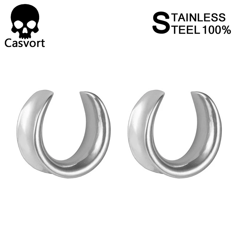 Casvort 2 PCS New Saddle Ear Tunnel Plug Piercing Ring Expander Studs Stretchers Fashion Body Piercing Jewelry Earrings Gift - Окраска металла: silver