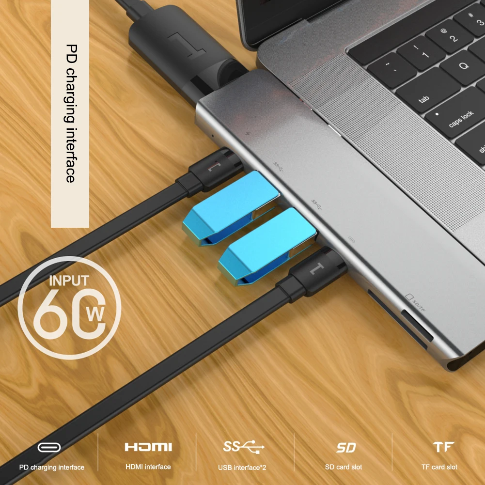 USB 3,0 type-C концентратор к HDMI адаптер USB C концентратор с концентратором 3,0 TF считыватель SD карт слот PD