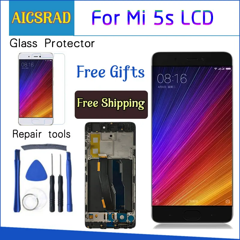 Продажа AICSRAD Новый ЖК дисплей для Xiaomi mi 5S mi 5S M5s кодирующий преобразователь сенсорного экрана в сборе + рамка для Xiaomi mi 5S 5,15