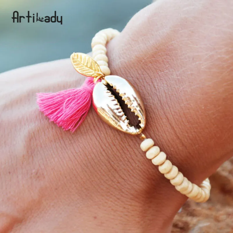

Artilady shell charm bracelet minimalist beads bracelets for women jewelry party Idear Gifts for Mom, Sisters and Friends