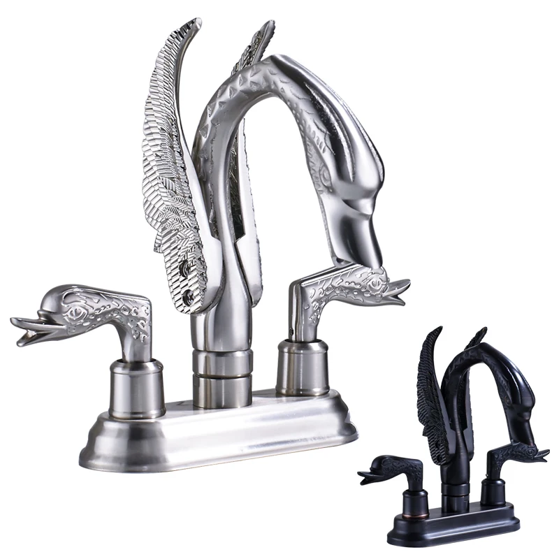 

Newly Deck Mounted Swan Shape Basin Sink Faucet Two Handles Two HolesBathroom Sink Mixer Taps