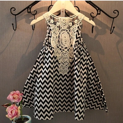 

Pretty Summer Kids beach dress black white waves lace dress Girls Baby Girls vest dress