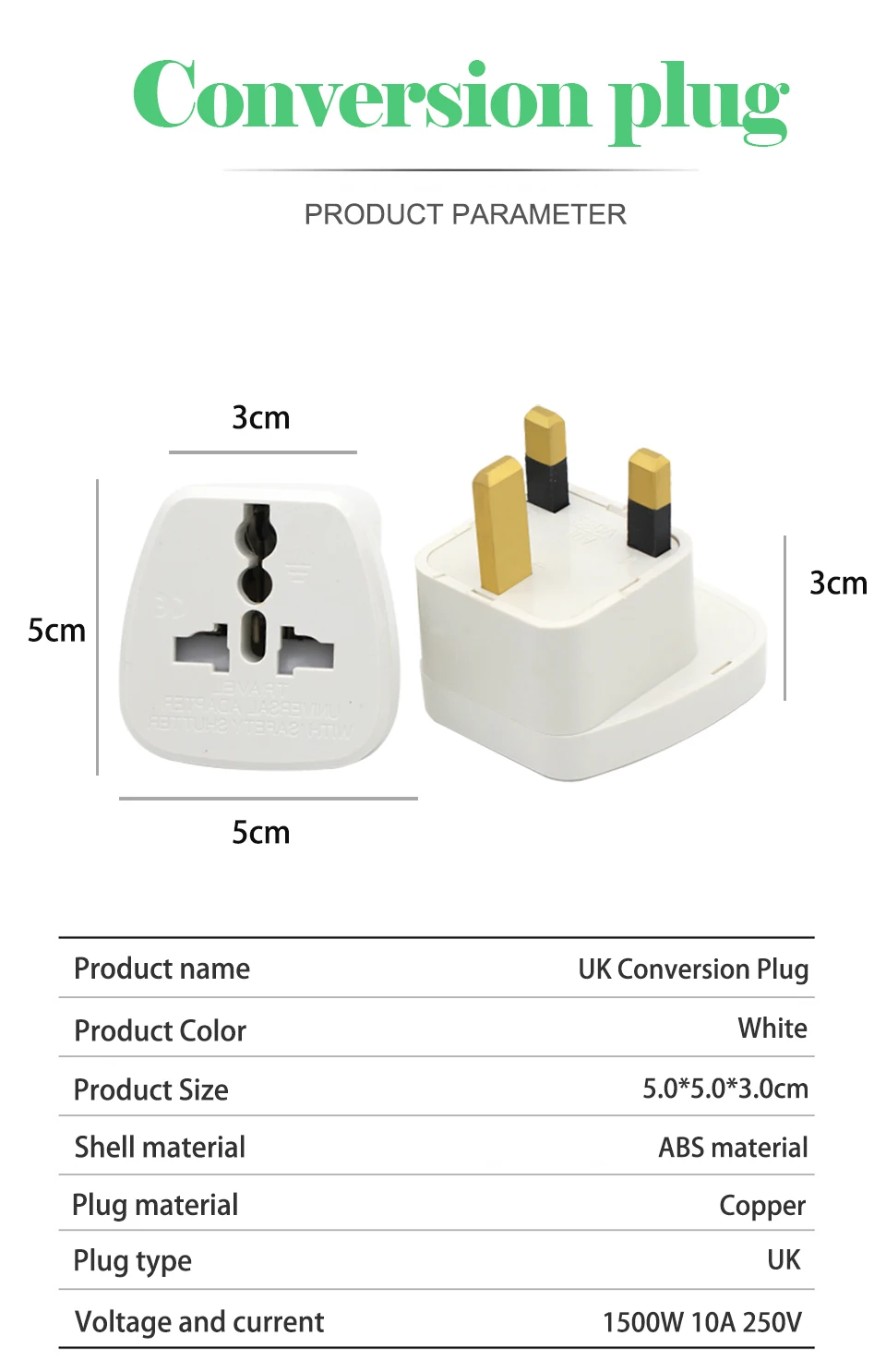 1PC Universal EU US AU TO UK Conversion Plug 2 Pin Socket EU to England Travel Charger Adapter For Electronic Charging (8)