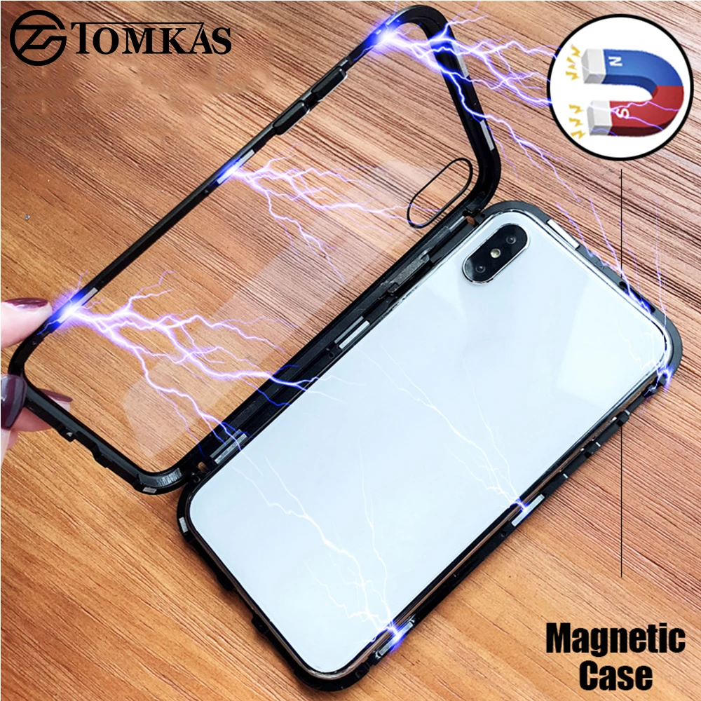Магнитный чехол TOMKAS для iPhone X 8 7 6 s Plus Huawei P20 Pro чехлы Роскошные Металлические
