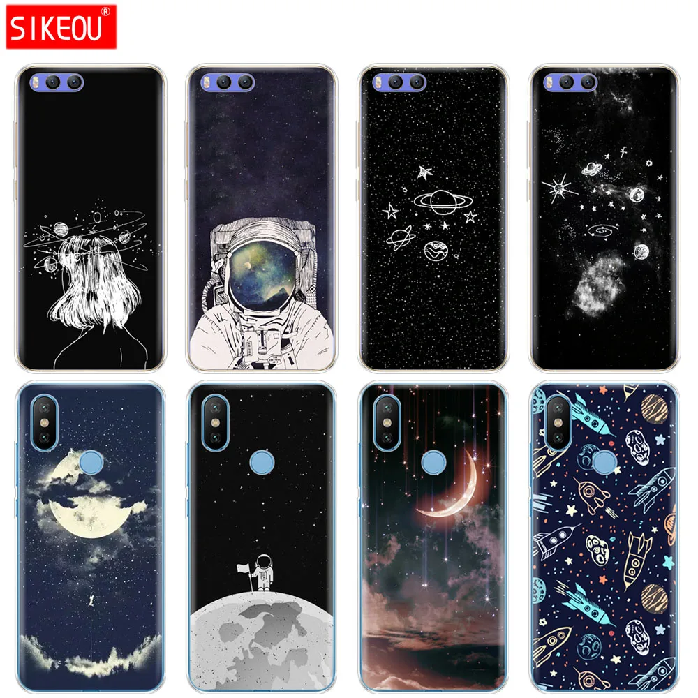 

Silicon Cover Case For Xiaomi Mi 8 8SE A1 A2 lite 5 5S 5X 6 Mi5 MI6 NOTE 3 MAX Mix 2 2S Space Love Sun And Moon Star drawing