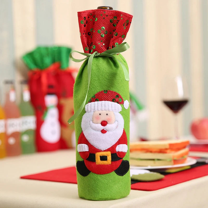 Рождественские украшения, Санта Клаус сумки для винных бутылок снеговик подарки Шампанское Блестки держатели Рождество для домашнего ужина вечерние настольные украшения