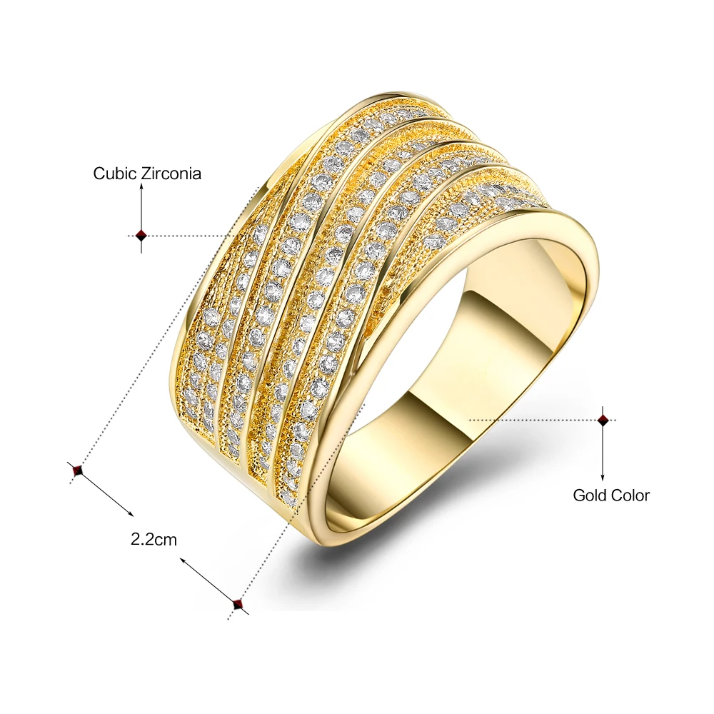 DreamCarnival 1989 Stackable Wedding Band Ring Classic Gold Color Size 6 to 10 Zirconia Anniversary Lovers Jewelry Anillos 65926