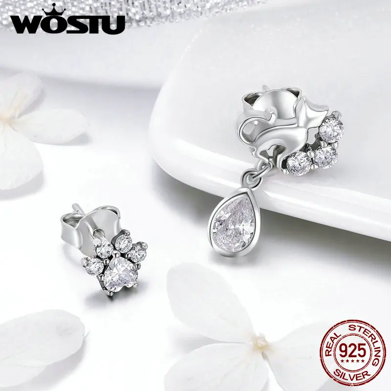 Женские серьги пусеты WOSTU из серебра 925 пробы с прозрачными