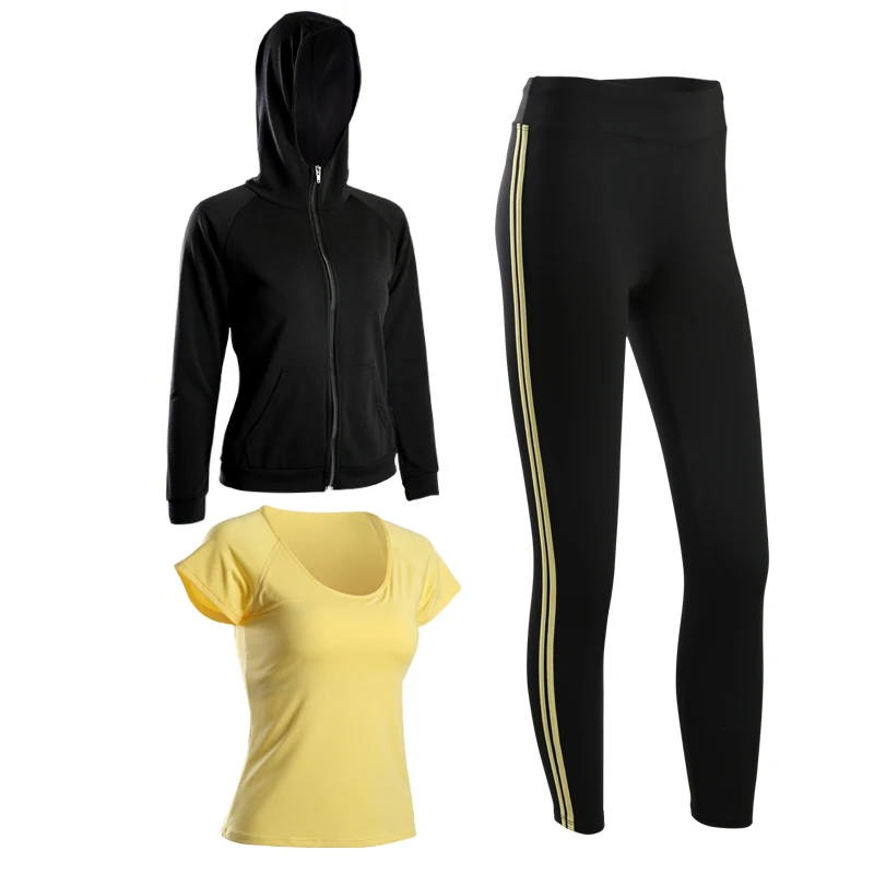 @1 Женский комплект для йоги Фитнес Quick Dry Zipper Hoodie Jacket + Спортивная рубашка + штаны для йог ✔