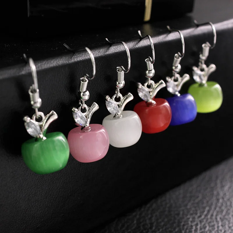 

6 Colors Fashion Cute Fruit Opal Stone Apple Earrings Crystal Dangle Earring For Women Jewelry pendientes mujer moda 2019