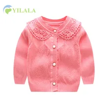 Кружевной свитер для маленьких девочек Хлопковый вязаный детский кардиган свитер с длинными рукавами и круглым вырезом для маленьких девочек кофточки для детей ясельного возраста одежда для маленьких девочек