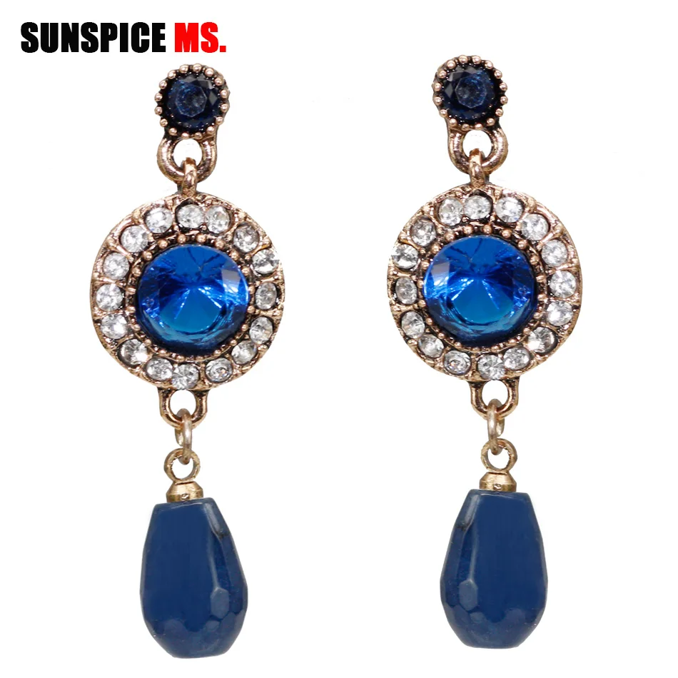 Винтажные маленькие серьги подвески SUNSPICE в стиле ретро с натуральными камнями