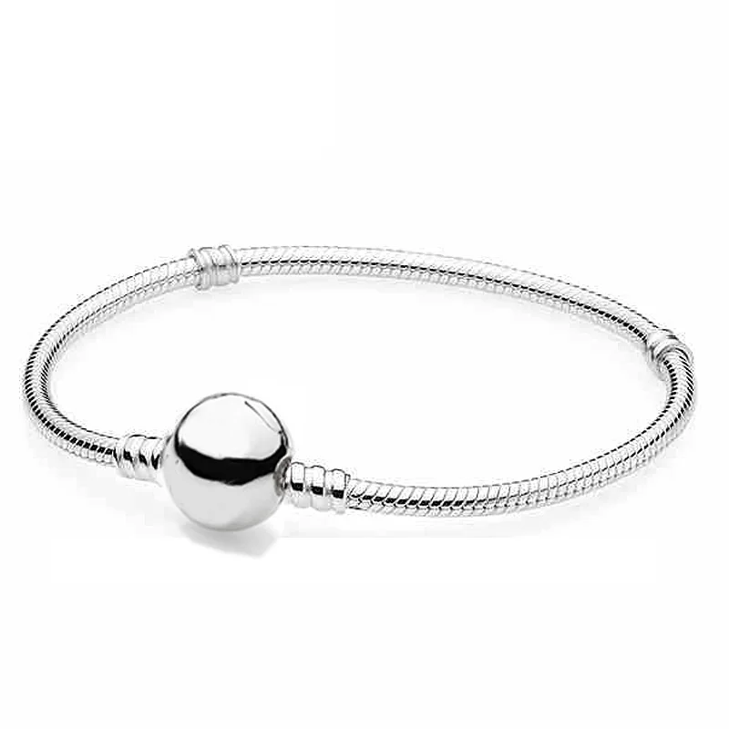 

Authenetic 925 Sterling Silver Bracelet Circular Clasp Snake Chain Basic Bracelets Bangle Fit Women Bead Charm Diy Jewelry