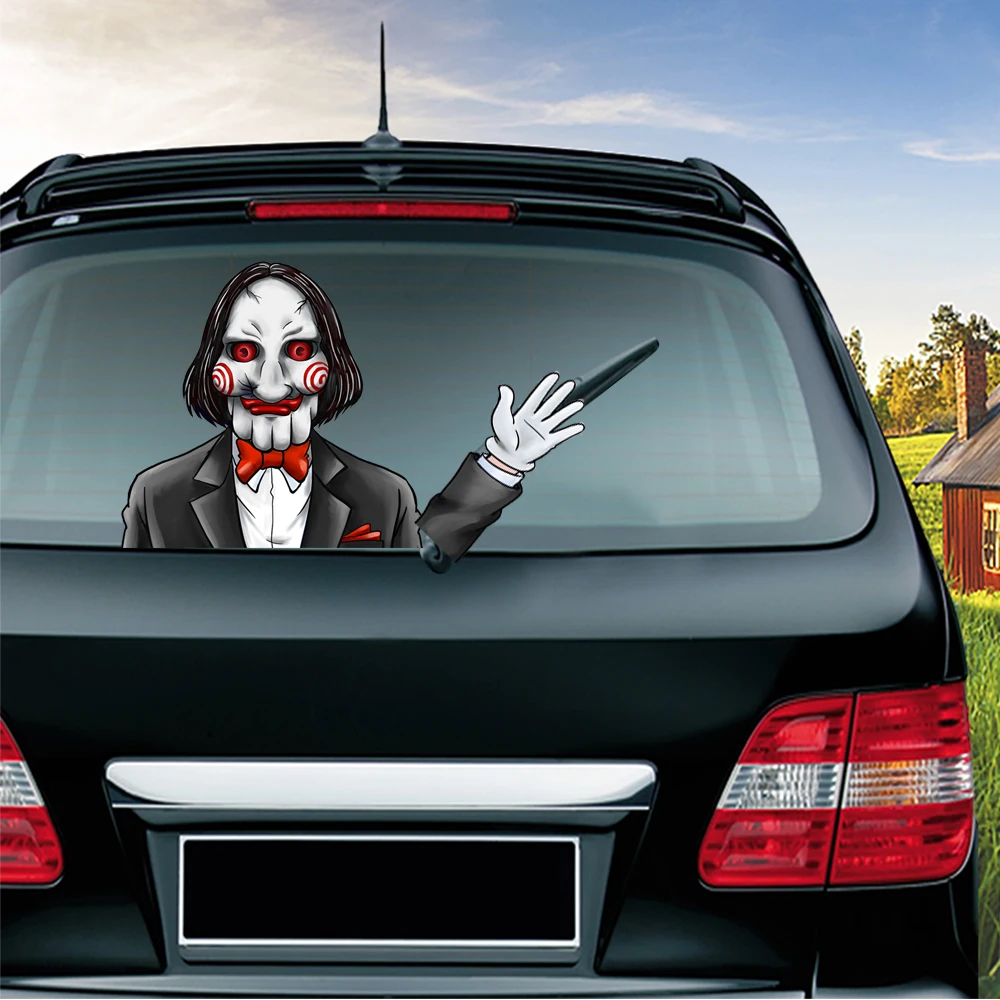 

Horror SAW Personality Removable Waving Wiper PVC Rear Window Wiper 3D Stickers Windshield Car Styling Decorations Accessories