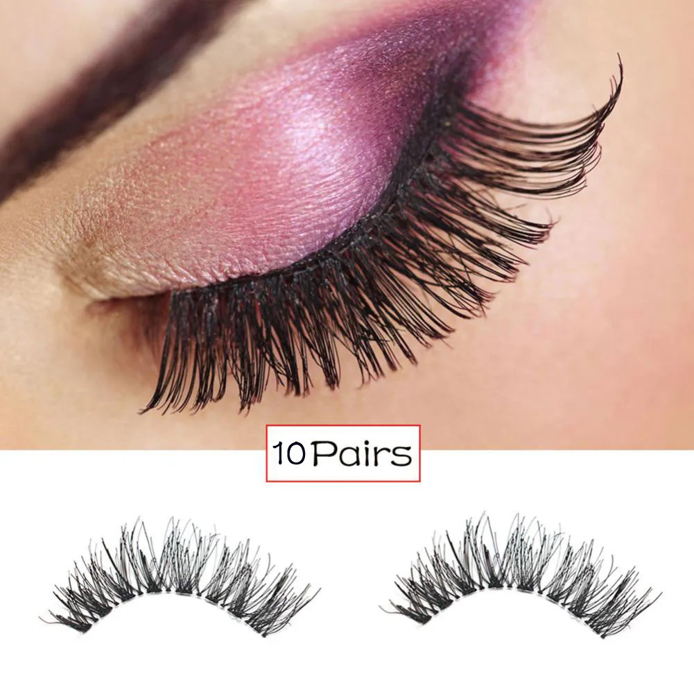 

10 Pairs Thick Long Cross Party False Eyelashes Black Band Fake Eye Lashes false eyelashes natural hair maquiagem 50*