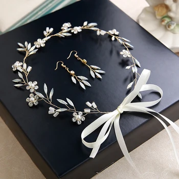 

2019 bride new headdress opal simple hair fairy headbands earrings wedding hair accessories