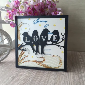 

50Pcs/lot Laser Cut Love Birds Marriage Wedding Invitation Card Customized Printing Invitation Card Envelopes Party Supplies