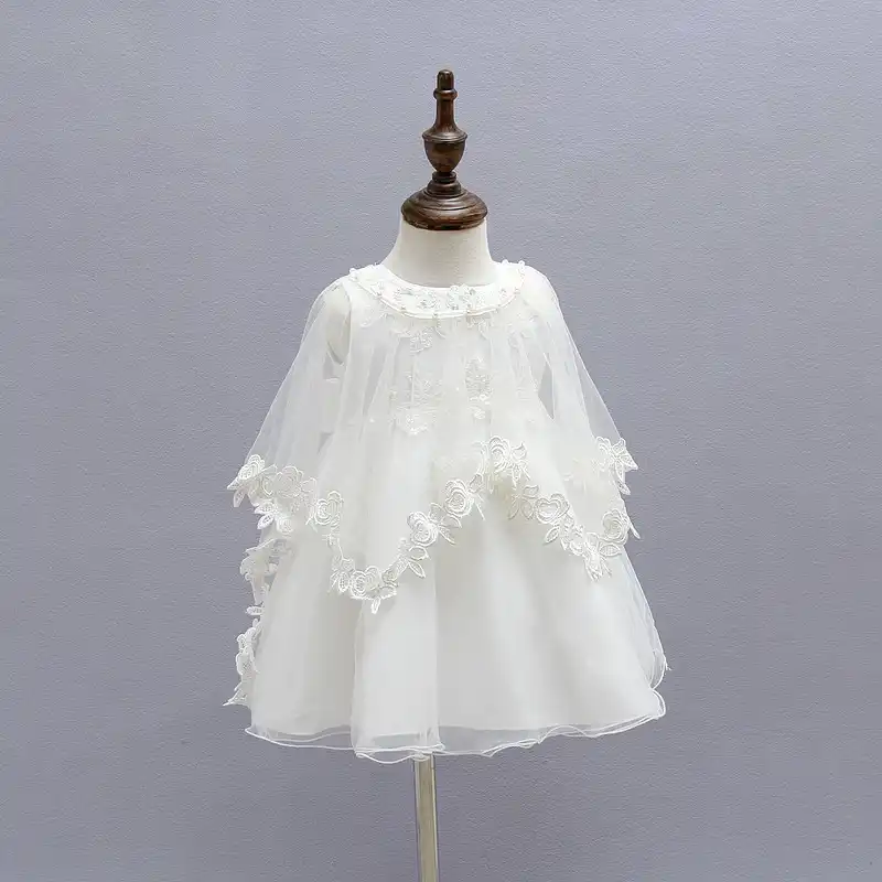 Baby Baptism Dresses Infant Girl Princess Wedding Party Flower Dress Newborn Gown White Lace Christening Dres with Bonnet
