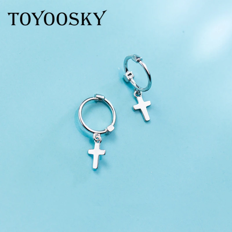 TOYOOSKY, 925 пробы, серебряные серьги с крестиком, клипсы, пирсинг для женщин, модная серьга, ювелирные изделия, подарки