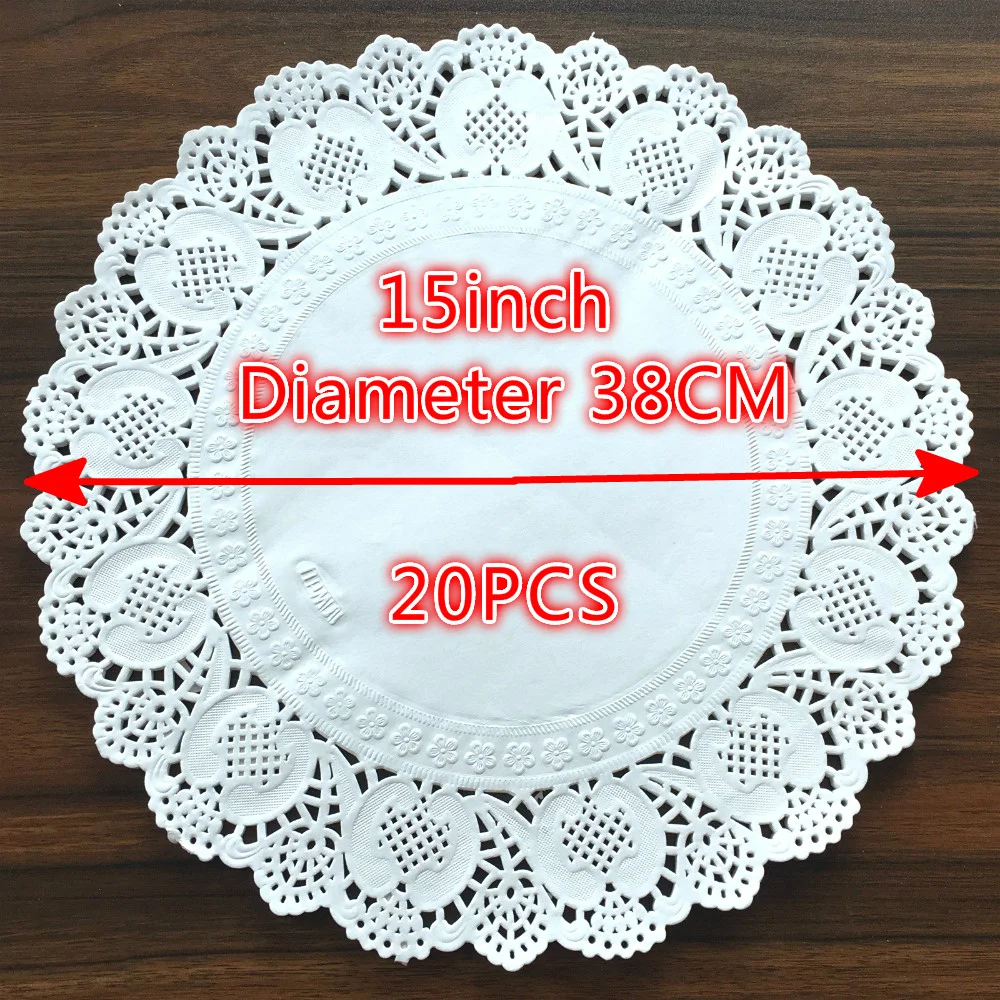 

20Pcs 15" diameter 38cm White Paper pads Paper mats Lace Doilies Craft for Cake Wedding Party Decoration doyleys