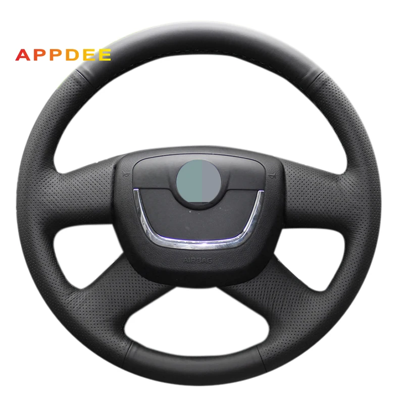 Black Artificial Leather Steering Wheel Cover for Skoda Octavia Superb