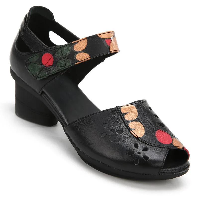 

Woman Summer Sandals High Heels Genuine Leather Shoes Soft Sandals Casual Women Shoes Leather Sandals Ethnic Shoes Hook & Loop