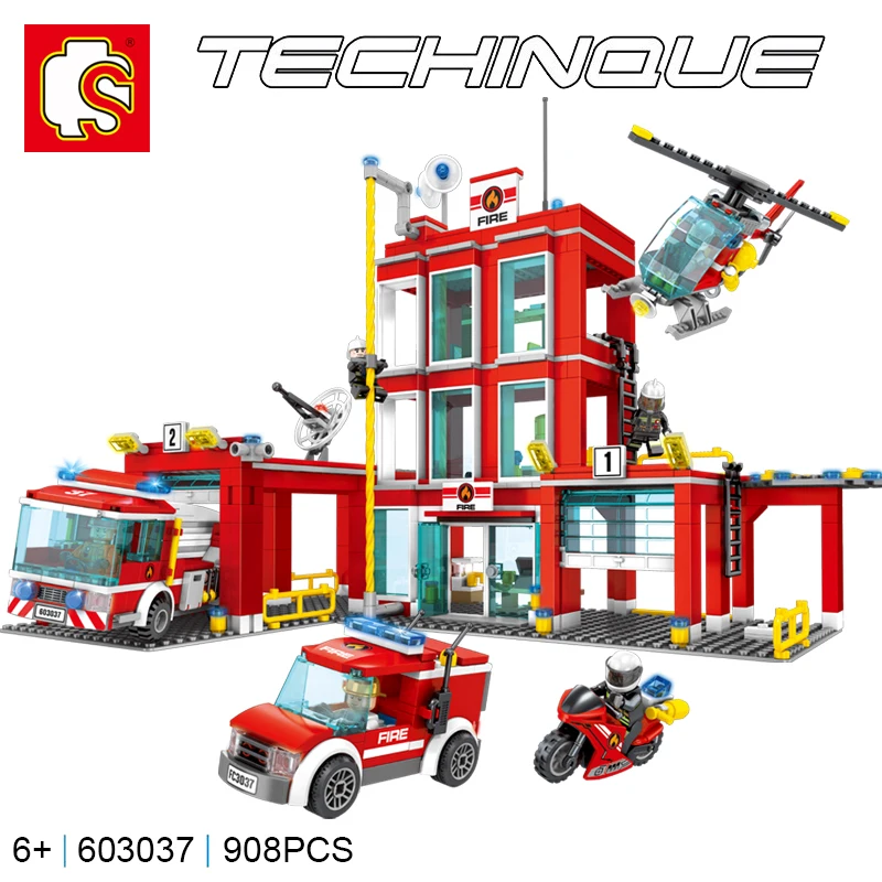 

Sembo Technic 603037 Fire Station Compatible With LeSet City 60110 Building Blocks Bricks Model Educational Toys Diy Gifts