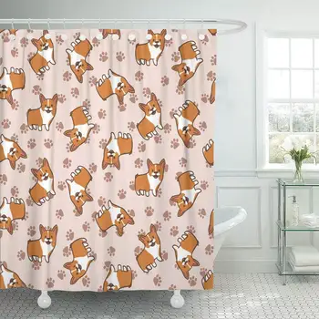 

Shower Curtain with Hooks Orange Animal Cartoon Corgis Pattern Breed Canine Cute Dog Drawing Drawn Friend Bathroom Decor