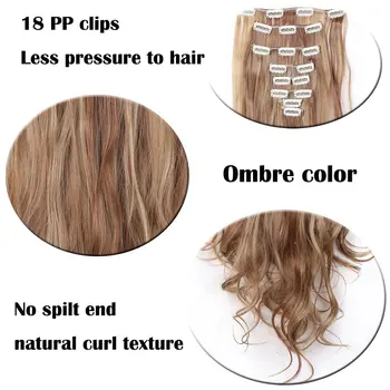 SNOILITE 24inch 8pcs/set Wavy 18 Clips in False Hair Styling Synthetic Hair Extensions Hairpiece Extension hair 3