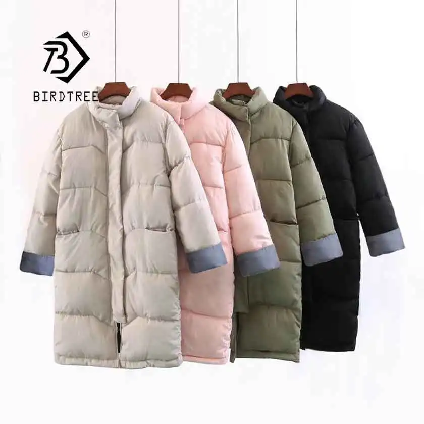 

2019 Winter Women's Down Parkas Solid Thick Jacket Stand Collar Coat Fashion Single Breasted Long Office Lady Outerwear C96402X