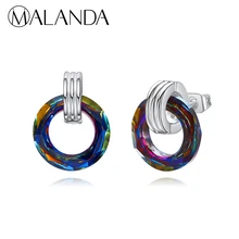 MALANDA Оригинальные круглые серьги с кристаллами Swarovski для женщин, модные брендовые серьги-гвоздики, свадебные украшения, рождественский подарок, Новинка