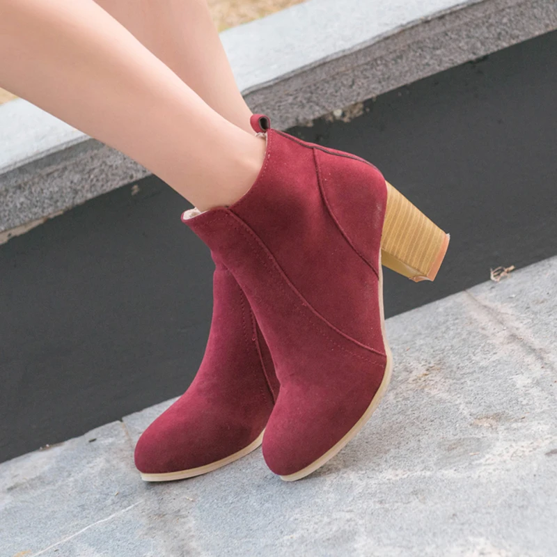 

Fashion Spring Autumn Women Ankle Boots Pointed Toe Zipper Thick Square Heel Martin Boots Ladies Worker Boots Black Size 35-40