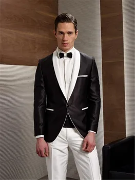 

formal black morning suit white shawl lapel groomsmen tuxedos suits one button slim fit men wedding suits (jacket+pants+tie)