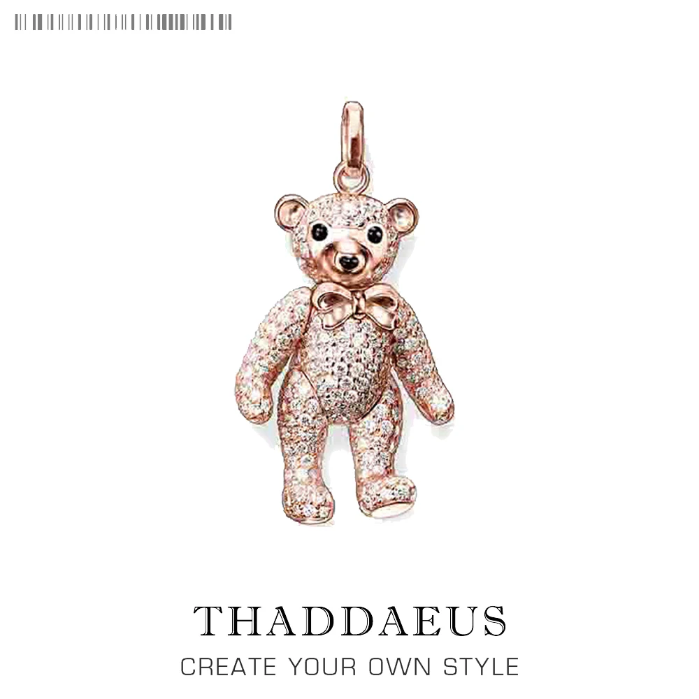 Подвеска из розового золота с мишкой Тедди, модные 925 пробы серебряные ювелирные изделия Thomas Bijoux модные аксессуары подарок для Ts женщин и девушек