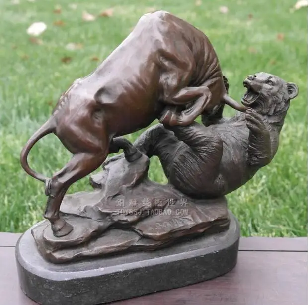 

11" Bronze Art sculpture stock market symbolize a Bull fight bear statue
