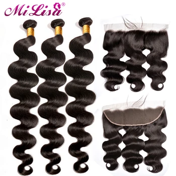 

10- 30 Inch Bundles With Frontal Brazilian Body Wave Bundles With Frontal Closure Human Hair 3 Bundles With Lace Frontal Mi Lisa