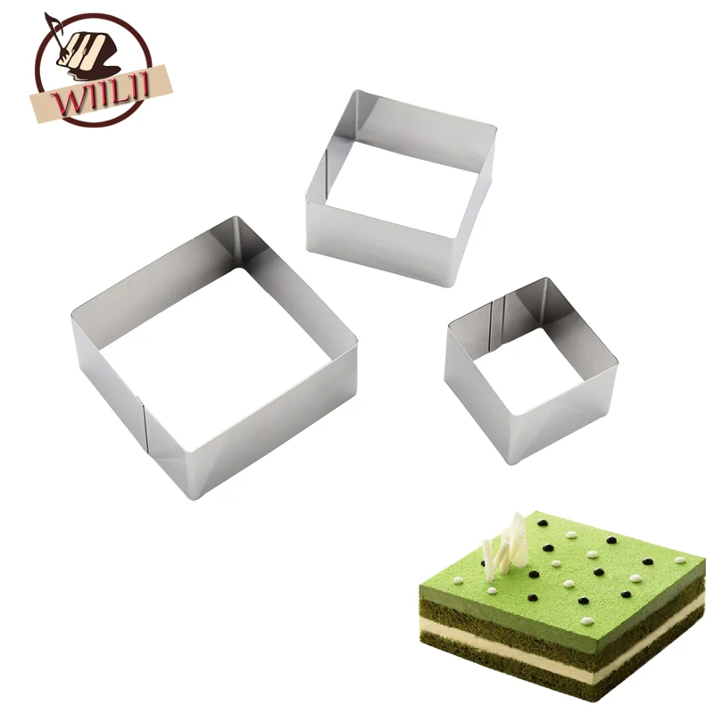 WIILII 3 Pcs Stainless Steel Square Mousse Cake Baking Molds For