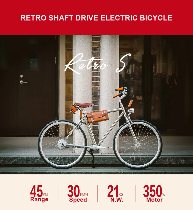 Best 27.5inch retro electric bicycle 48V8AH lithium battery 350W rear wheel motor shaft drive bicycle 700c city electric bicycle 0