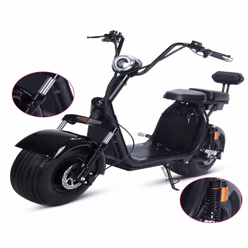 Top Electric Scooter Adult Citycoco Nocturn Fat Tire E-Bike 1000w Automatic Rechargeable Battery Hydraulic Double Disc Double Seat 2