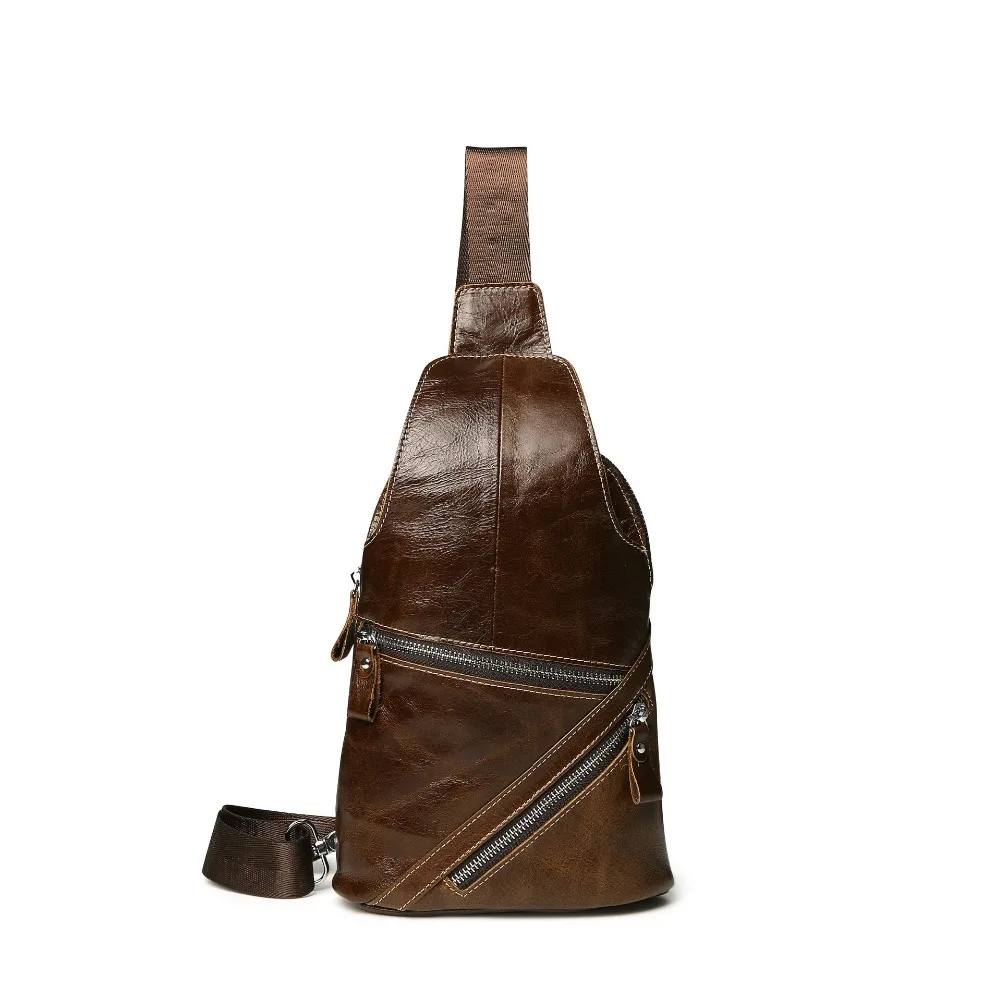 

Manufacturers selling stylish and practical Genuine Leather new men chest bags first layer Cowhide Coffee men Messenger bag