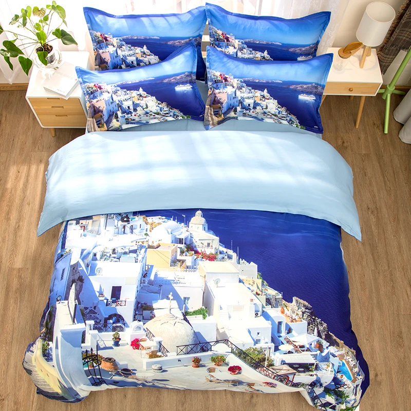 

blue sea scenic bedding set building bed linen single twin queen king size 3/4PC bedspreads attractive kids printed home textile