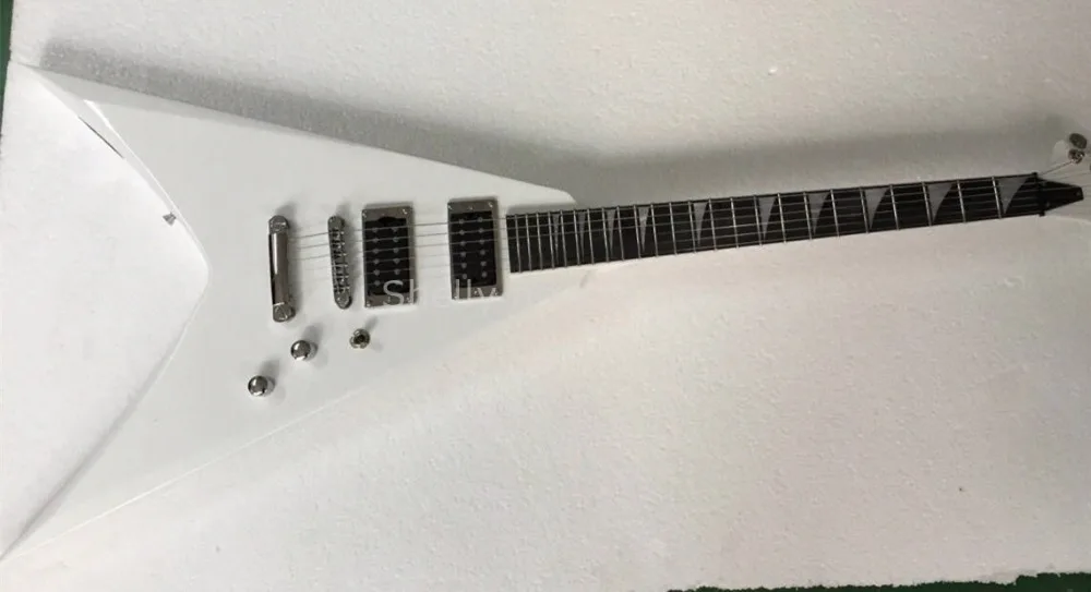 

Shelly new store factory custom white V shape 24 fret guitar ebony fingerboard 6 string electric guitar musical instruments shop