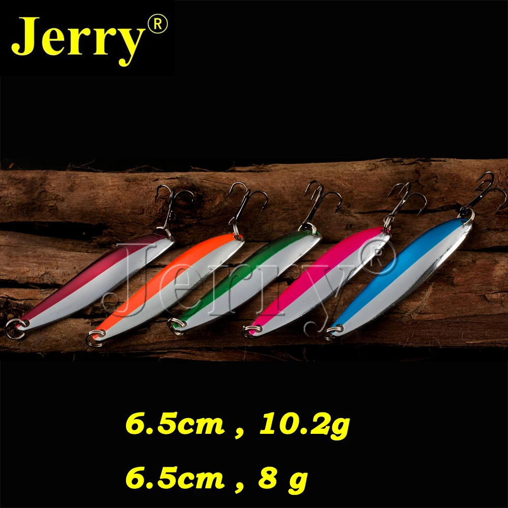 

Jerry 5pcs 8g 10g pesca long narrow casting spoons multiple colors pike salmon zander flutter fishing spoon lure artificial bait