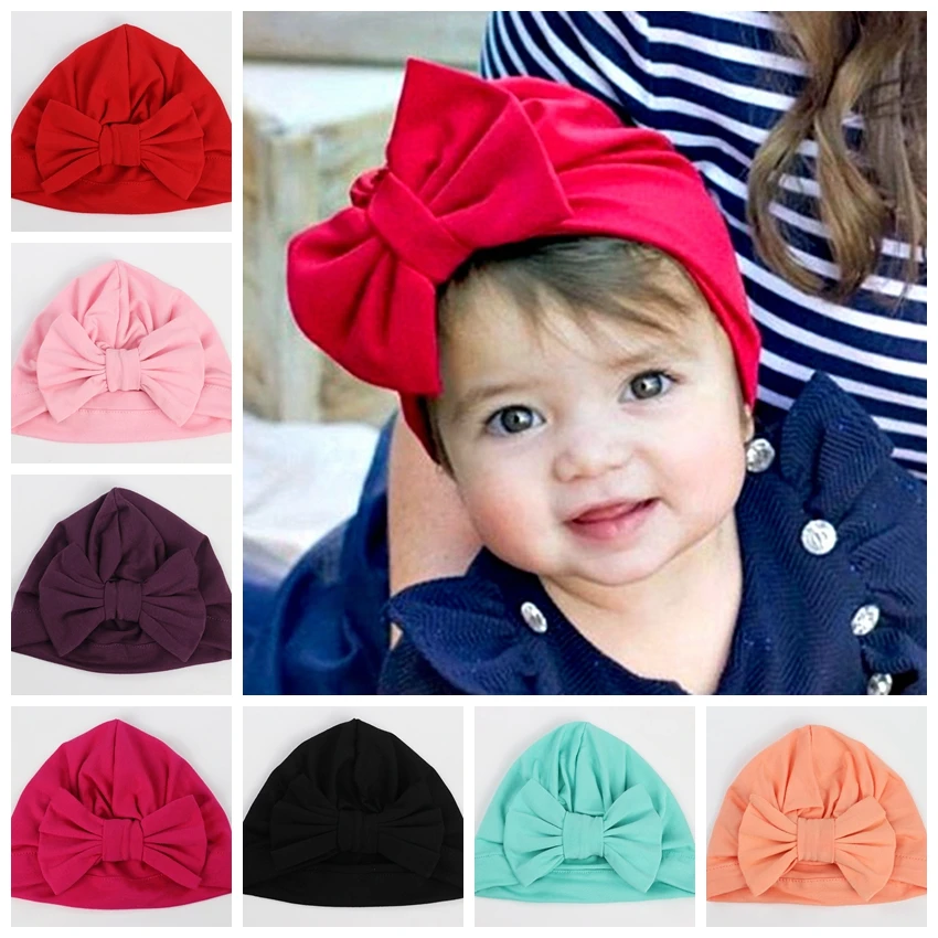 

Yundfly Cotton Blend Hair Bow Knot Kids Turban Hat Big Ear Knot Newborn Beanie Caps Headwraps Birthday Gift Photo Props