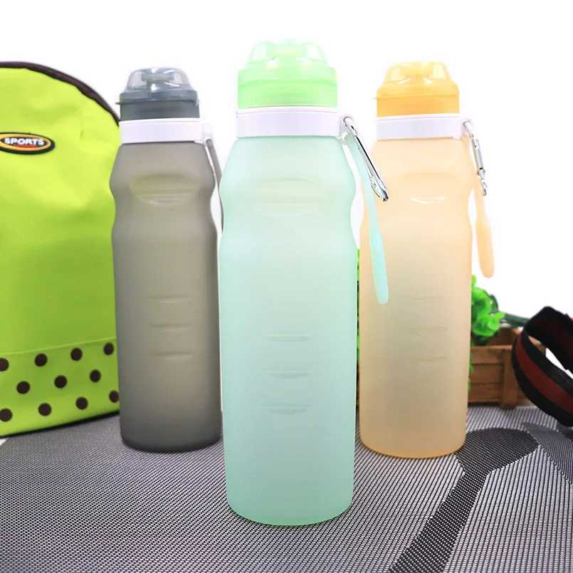 

Foldable Silicone Sports Kettle Portable Thalposis Camping Hiking Water Bottle Leakproof Wide Mouth With Snap Ring Hanging Hook