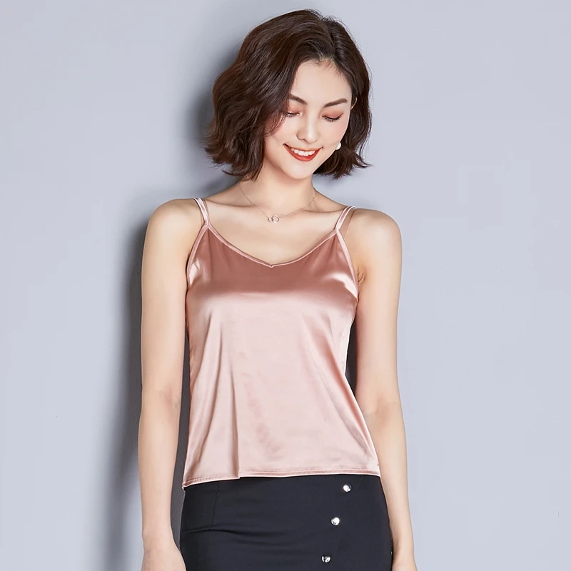 New Women Spring Summer V-Neck Camis tank tops Sleeveless solid color lady Classic all-match Basic style imitated silk vest